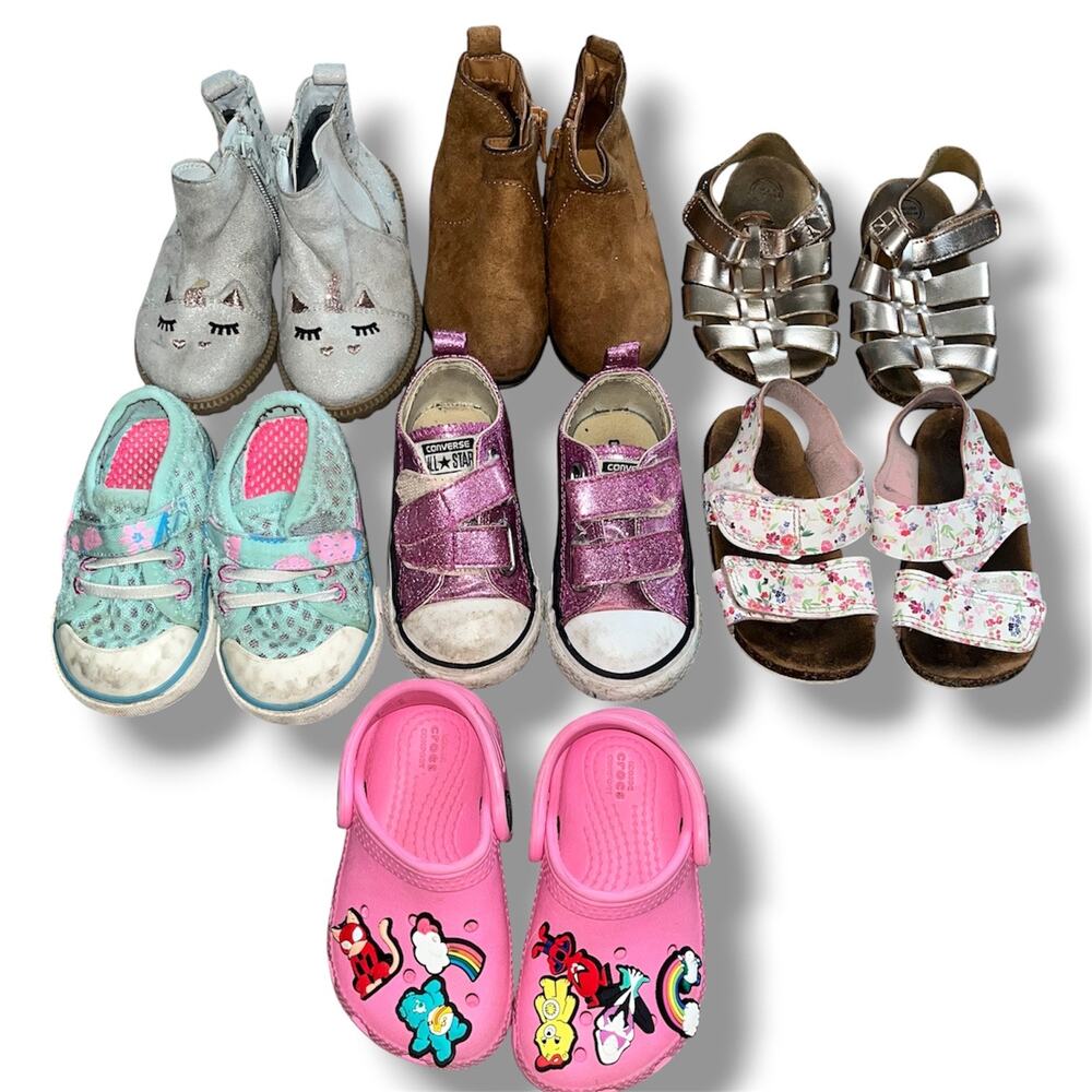 Little Girl Shoe Bundle – Size 5 – Crocs, Converse, Boots & Sandals (7 Pairs)